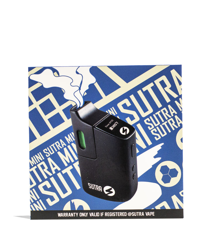 Box front view Sutra Vape Mini Vaporizer on white studio background