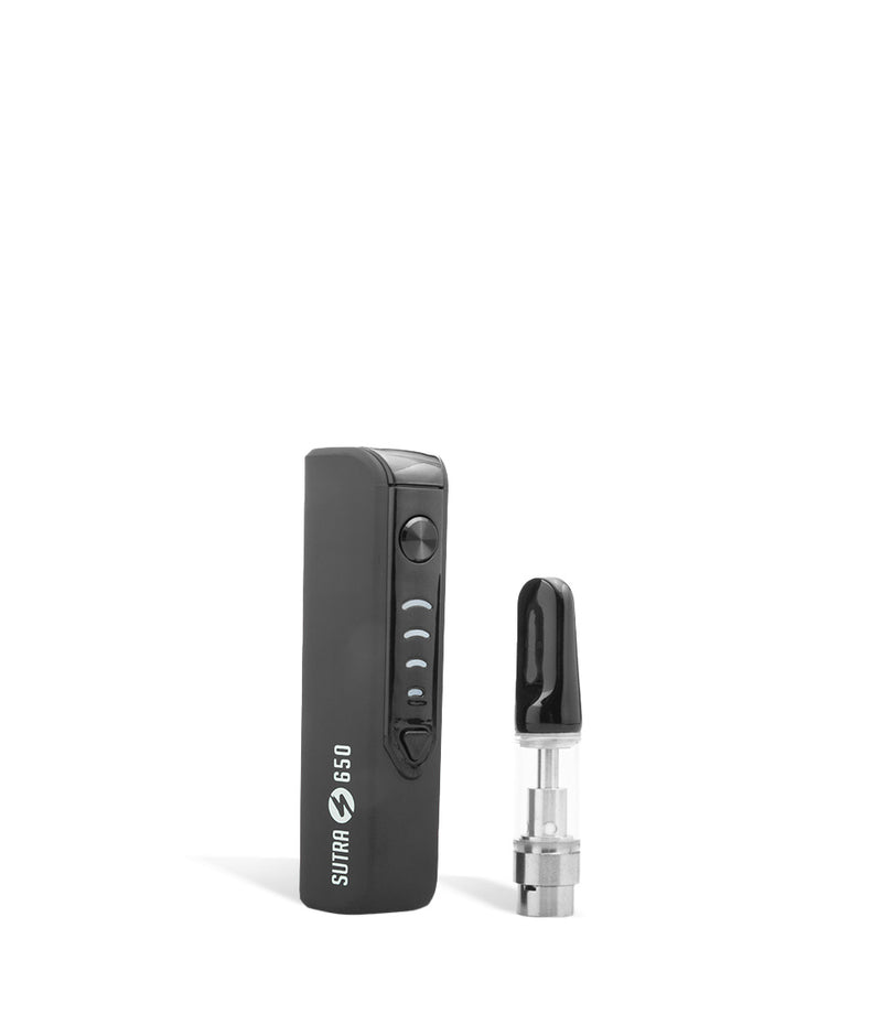 Charcoal Sutra Vape STIK 650 Cartridge Vaporizer Side View with Empty Cartridge on White Background